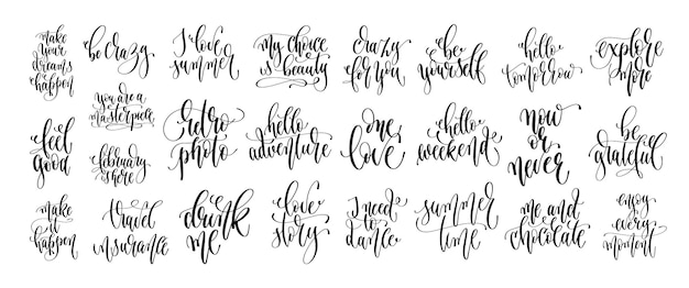 Vector set of 25 hand lettering inscription text motivation and inspiration positive quotes