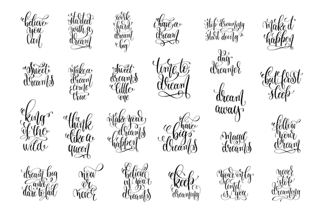 Набор из 25 рукописных букв с положительной цитатой о мотивации мечты и фразе вдохновения