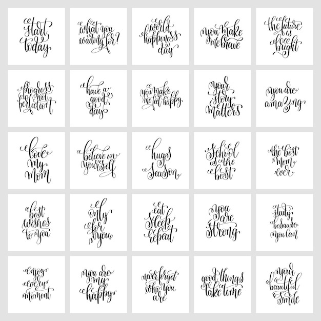 Vector set of 25 hand lettering posters motivational and inspirational positive quotes design