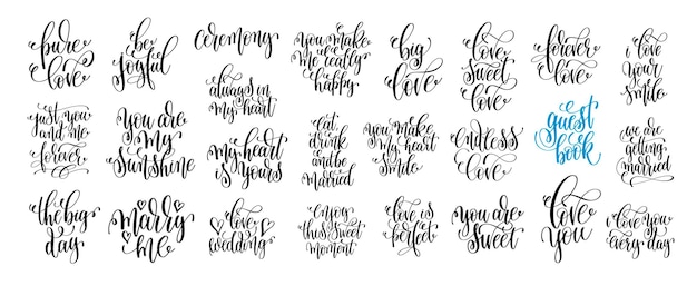 Set of 25 hand lettering wedding invitation and romantic valentine quotes love and marriage