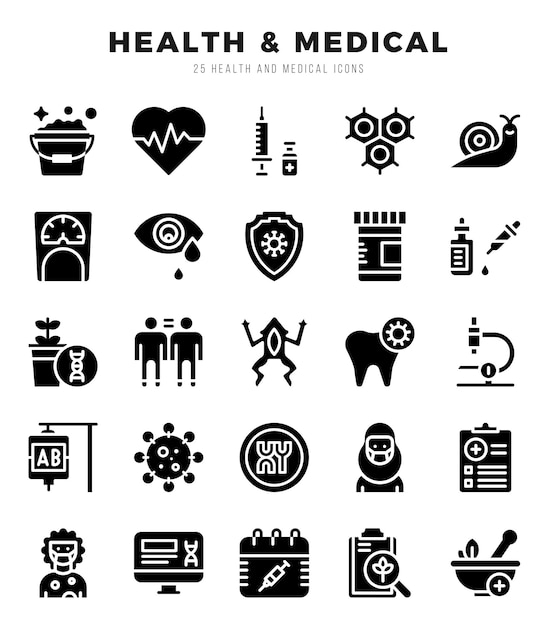 Vector set of 25 health care two color icons pack