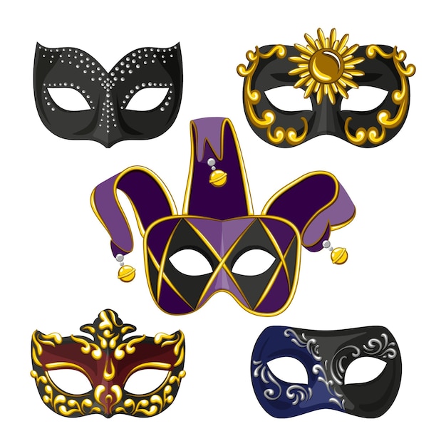 Vector set of 2d masquerade mysterious masks