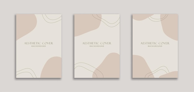 Vector set of 3 aesthetic abstract background with blob shape cream pastel color fluid style for banners pamphlet poster frame border presentations flyers ads social media stories cover book