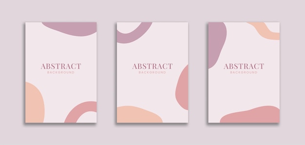 Vector set of 3 cute vertical background a4 with blob organic shape purple pastel color minimalist style for banner pamphlet poster frame border presentation flyer cover book ad stories invitation