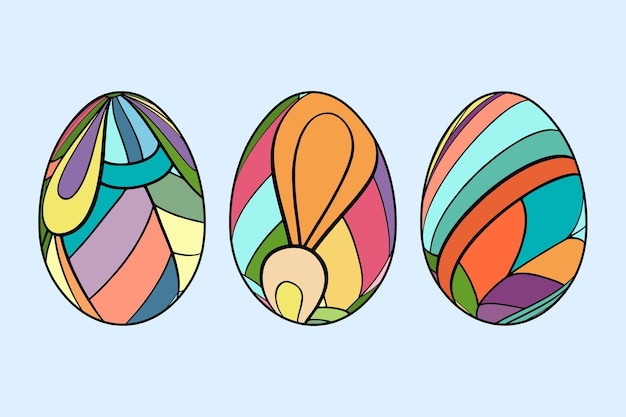 Set of 3  Easter Eggs Colorful Vector Ornaments