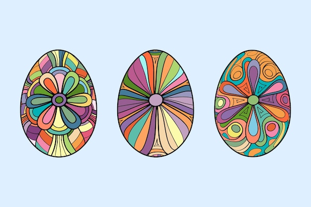 Set di 3 ornamenti vettoriali colorati con uova di pasqua