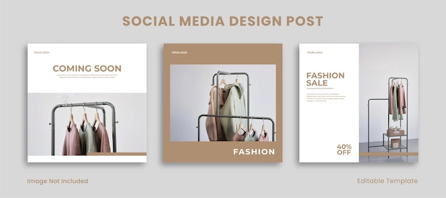 Набор 3 редактируемых шаблонов постов в Instagram для социальных сетей с минималистским стилем