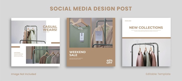 Set 3 di modelli modificabili per post di design instagram per social media con stile minimalista