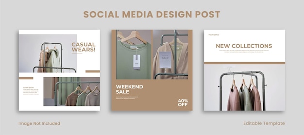 Set 3 of Editable Social Media Instagram Design Post Template with Minimalist Style