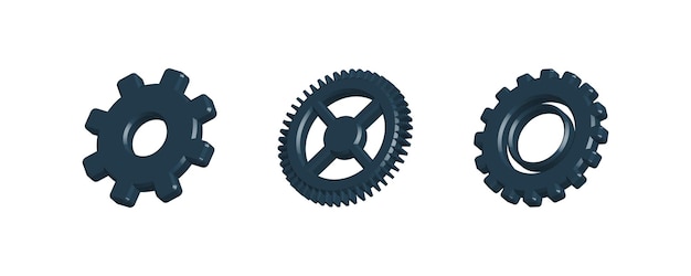 Set di 3 ingranaggi icona isolata su sfondo bianco impostazione gear icona 3d rendering 3d illustratio 3d