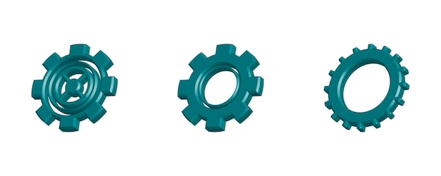 set of 3 Gears icon isolated on white background Setting Gear 3d icon 3d rendering 3d Illustratio