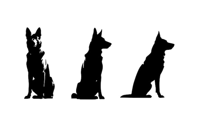 Vector a set of 3 german shepherd silhouette sitting pose looking left side