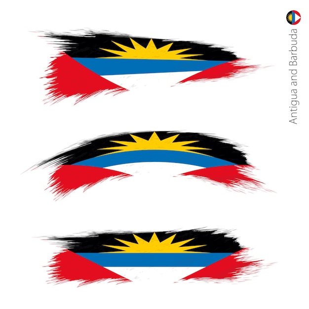 Vector set of 3 grunge textured flag of antigua and barbuda