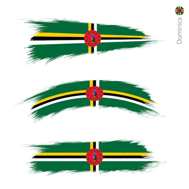 Set of 3 grunge textured flag of Dominica