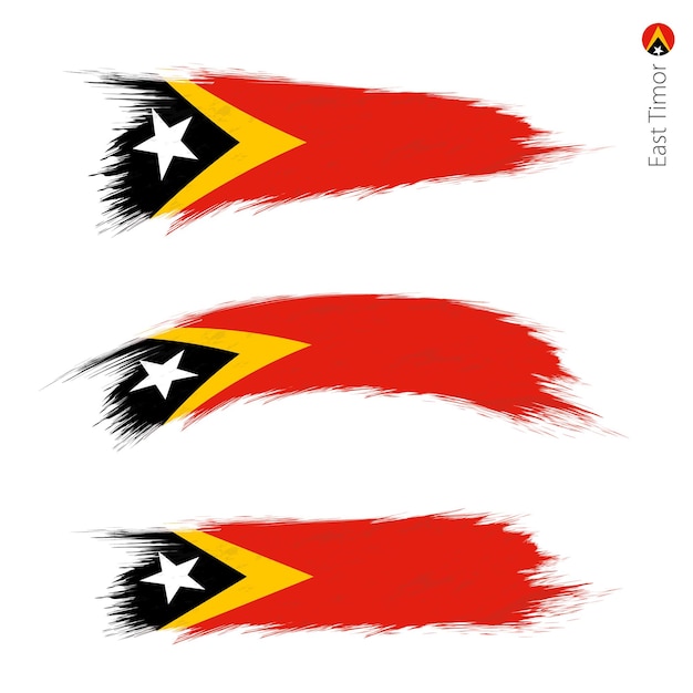 Vector set of 3 grunge textured flag of east timor