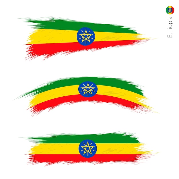 Set of 3 grunge textured flag of Ethiopia