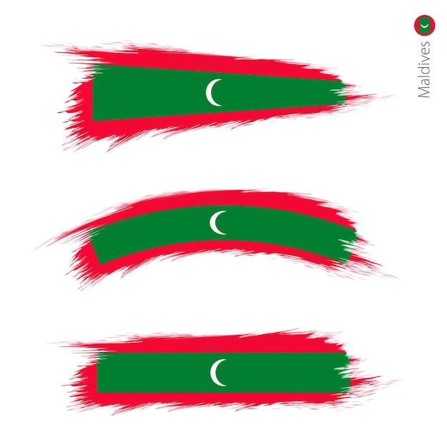 Set of 3 grunge textured flag of Maldives