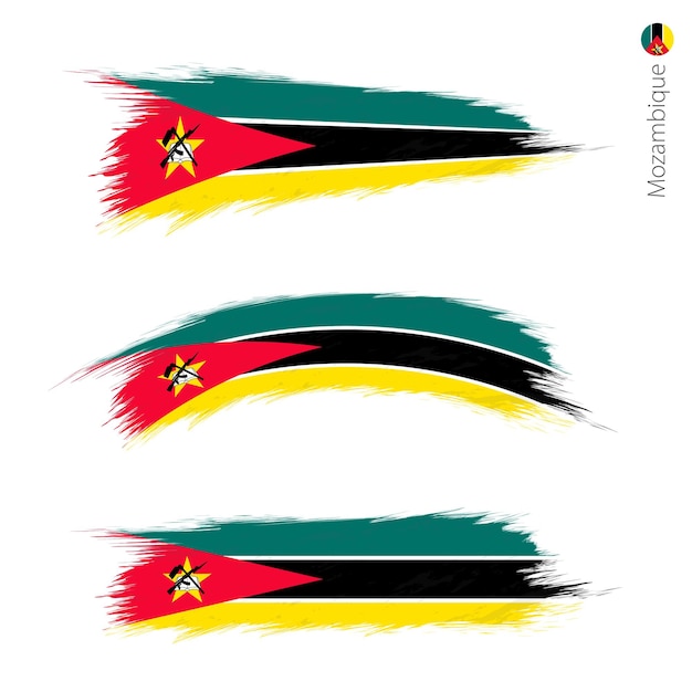 Set of 3 grunge textured flag of Mozambique