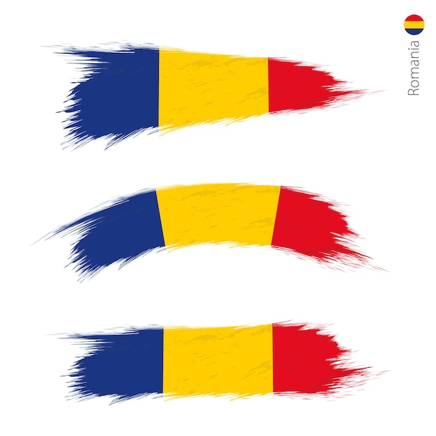 Набор из 3 гранжевых текстурированных флагов Румынии