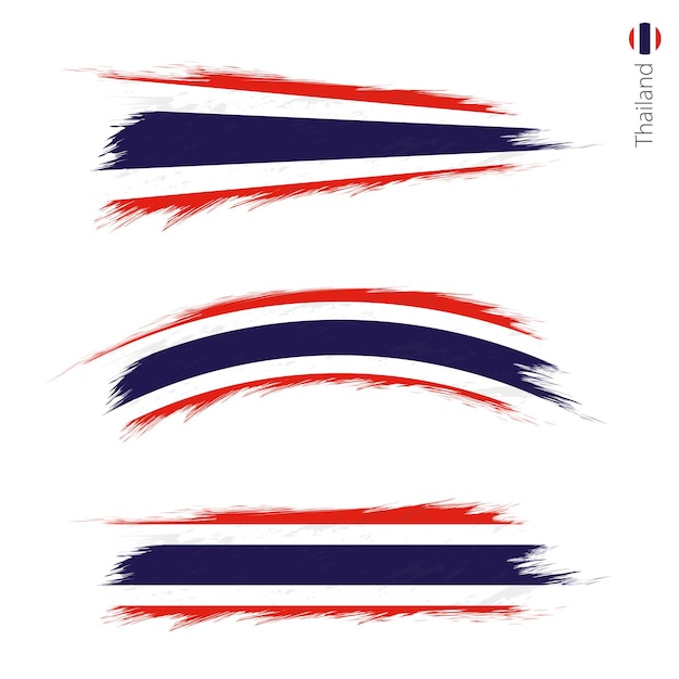 Vector set of 3 grunge textured flag of thailand