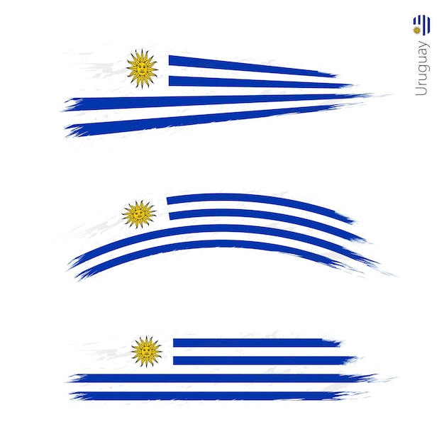 Set of 3 grunge textured flag of Uruguay