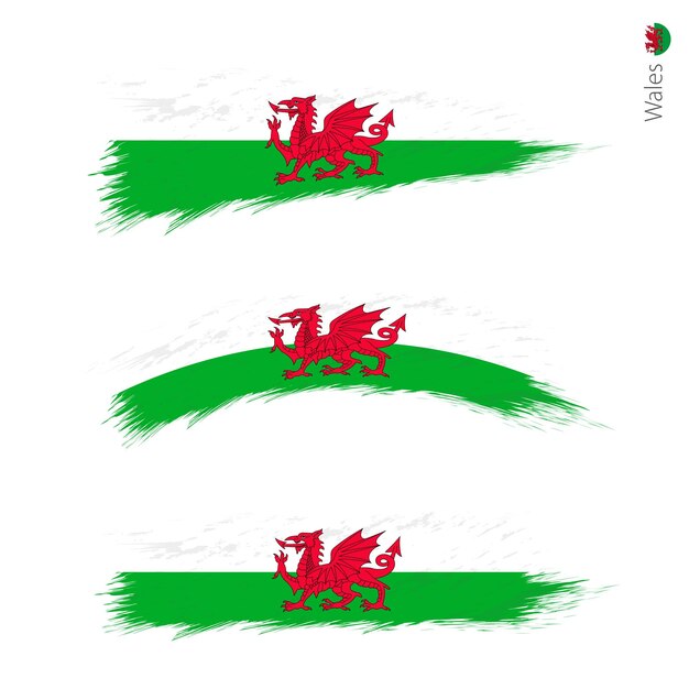 Set of 3 grunge textured flag of Wales