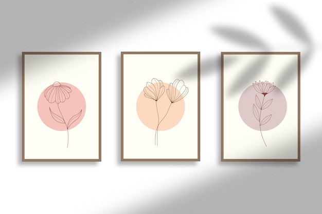 Vector set of 3 modern boho natural wall art print collection