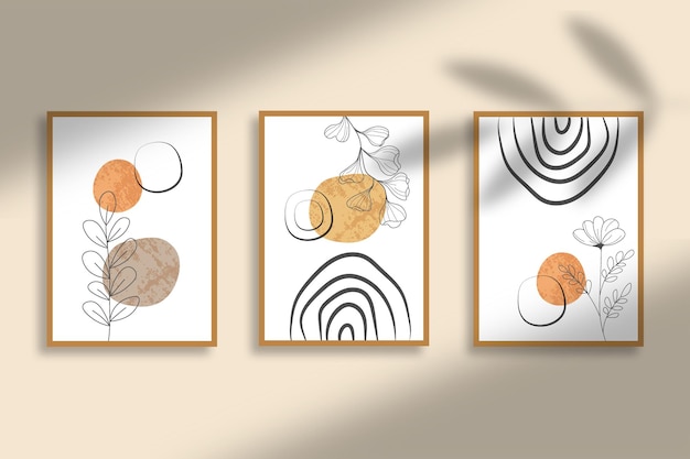 Vector set of 3 modern boho natural wall art print collection