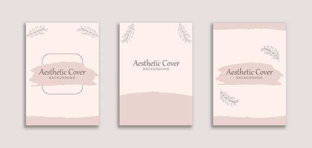 Set of 3 Simple Aesthetic Background A4 with Botanical Frame and Pink Watercolor Brush Dynamic style for Cover book booklet banners pamphlet posters frame borders presentations flyers ads