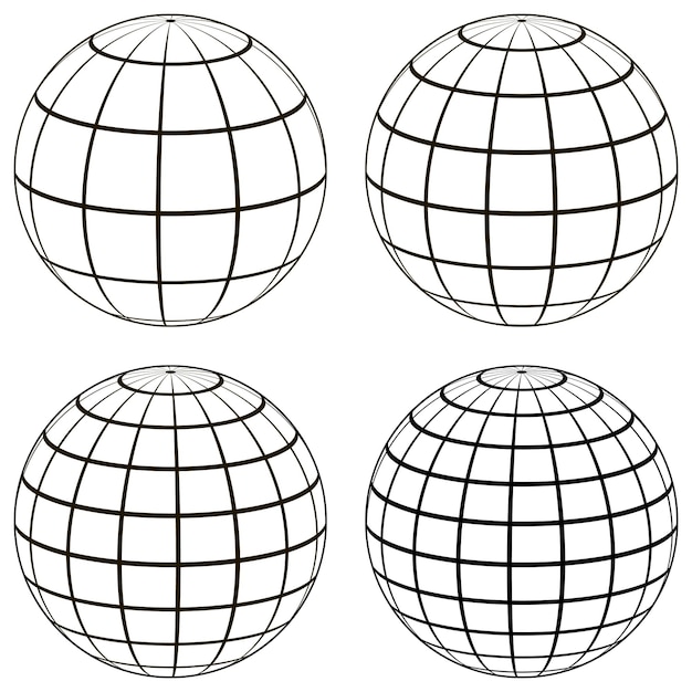 Vettore imposta il modello 3d del globo sferico della sfera terrestre con una griglia di coordinate