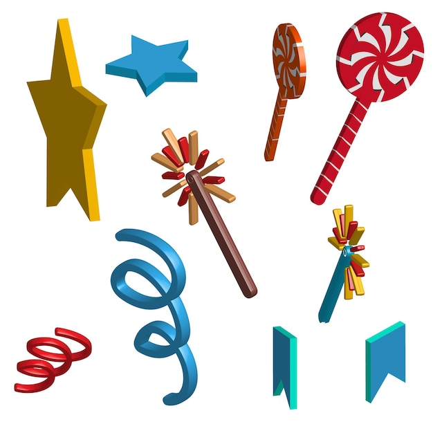 Vector set of 3d birthday elements vectors