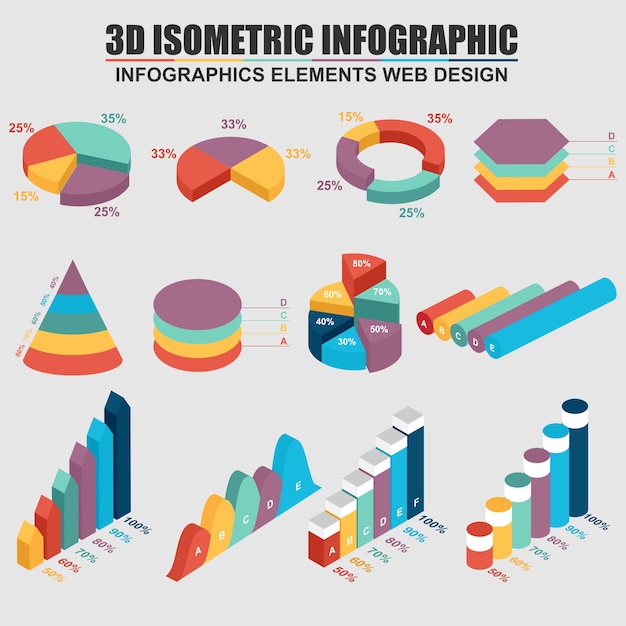 Set di infografica isometrica di affari 3d. può essere utilizzato per il processo del flusso di lavoro, business pyra