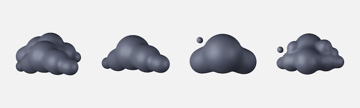Vector set of 3d cartoon clouds in dark