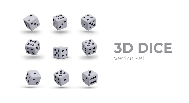 Vector set of 3d dice in different positions realistic images for gaming business