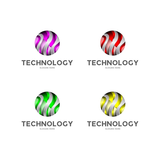 set of 3D Digital Technology logo Design  template