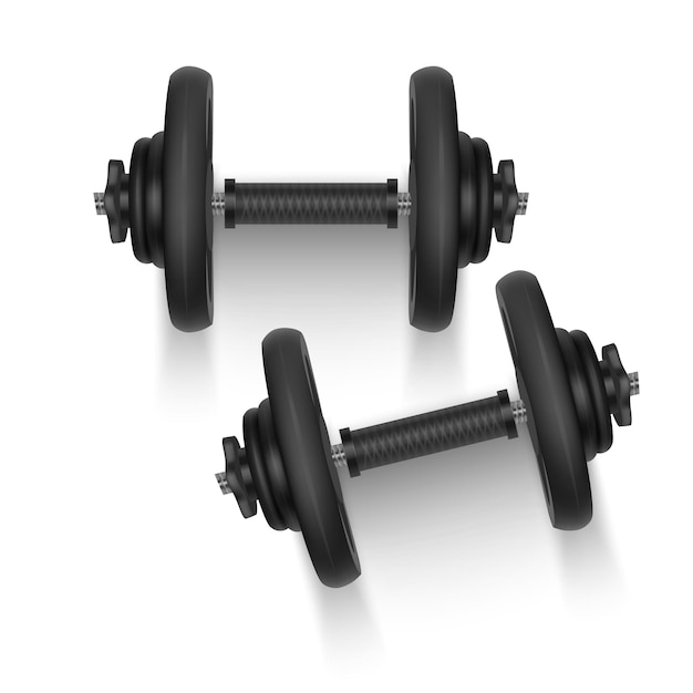 Set of 3d Dumbbells, Realistic Detailed Top View Isolated on White.