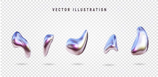 Set of 3d fluid metallic formsVector glossy elements