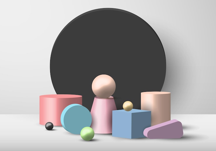 Vector set of 3d geometric object pastel color display circle