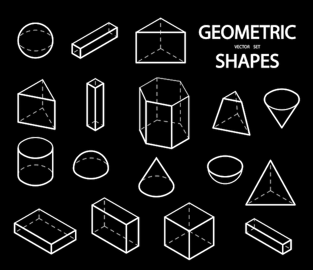 3D幾何学的図形のセット。アイソメビュー。