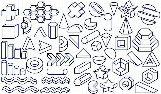 Set of 3d geometric shapes outline icon element vector illustration clipart