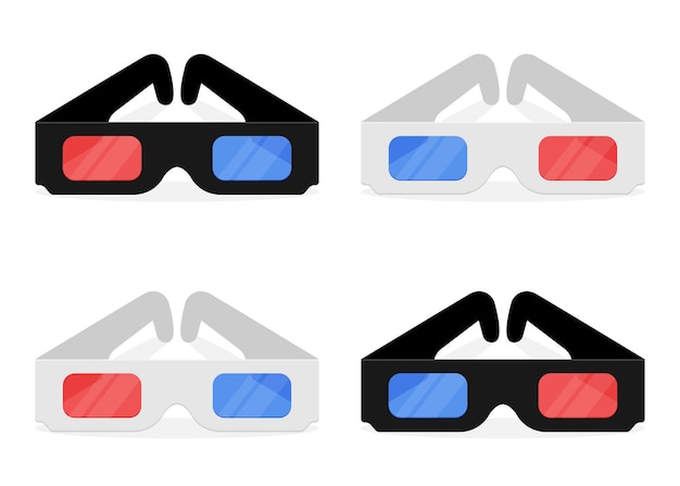 Set of 3d glasses black and white isolated on white background. Vector Illustration