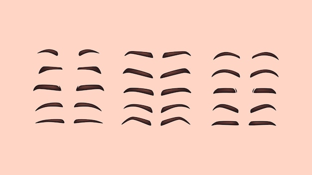 Vector set of 3d graphic eyebrow shapes