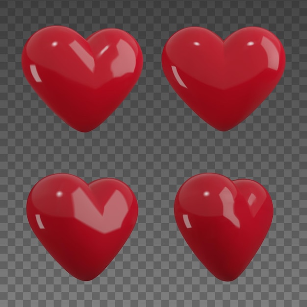 set of 3d hearts isolated realistic hearts illustration