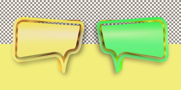 透明な背景に分離された3d水平黄色と緑の正方形の吹き出しのセット