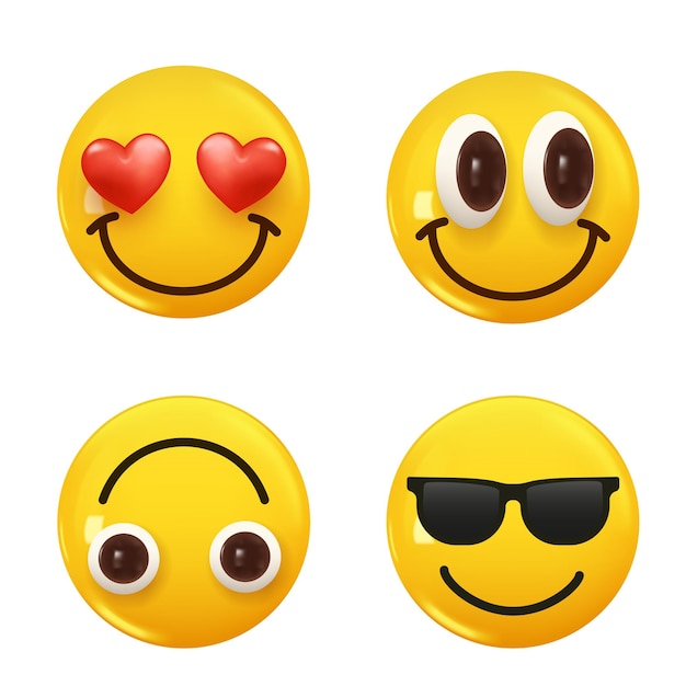 Набор 3d значков желтого цвета смайликов смайликов Set Icon Smile Emoji Vector