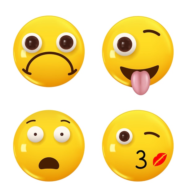 Набор 3d значков желтого цвета смайликов смайликов Set Icon Smile Emoji Vector