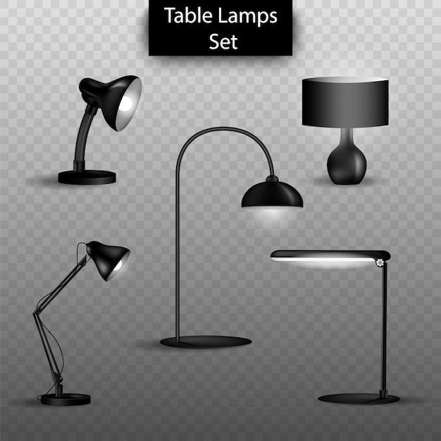 Set di lampade da tavolo 3d isolato. elementi di interior design per la casa.