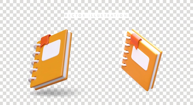 Set of 3d notebooks with orange cover in different positions