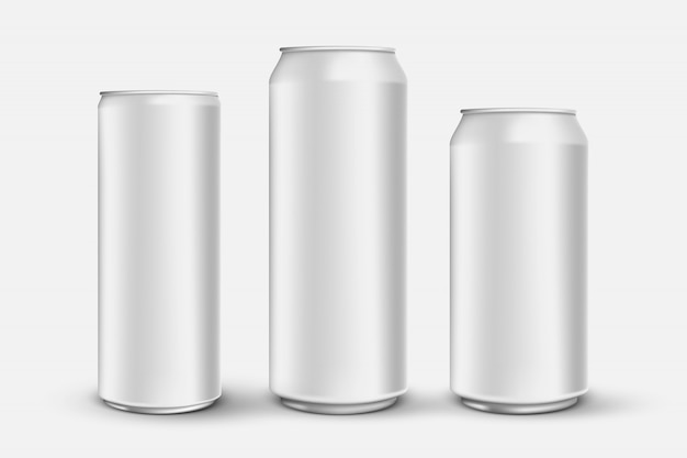 Vector set of 3d realistic aluminium cans isolated