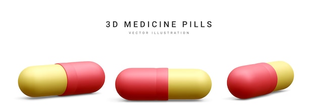 Set of 3d realistic capsule pills isolated on white background medicine and drugs vector illustration